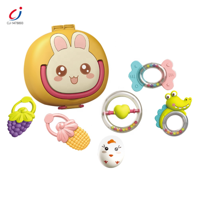 Newborn Gift Set 6PCS Different Shapes Baby Teething Toy Rattle Ring Funny Inftant Play Silicone Baby Teether Rattle Toy
