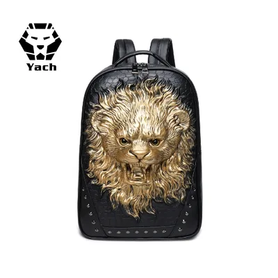 Hiking Best Selling 3D Smile Face lion Head Backpack Waterproof Pu Computer Bag Kids Animal Backpack