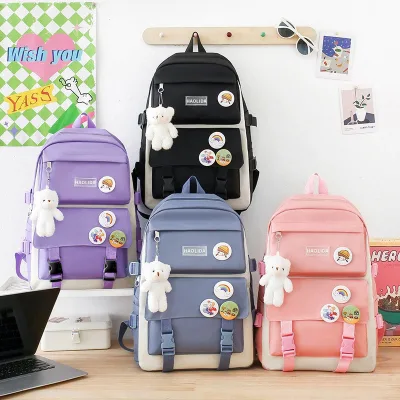 Wholesale Large-Capacity School Backpack Set with Logo Printing Breathable Design Air-Cushioned Harness-Fresh and Sweet Style