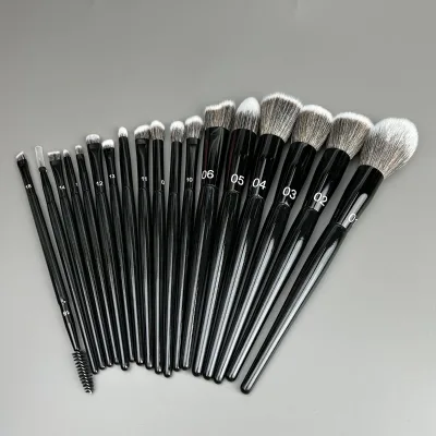 Custom Logo High End Cool Black Long Handle Vegan Make-up Brushes Set Sales Wholesale Price White 18pcs Makeup Brush Set