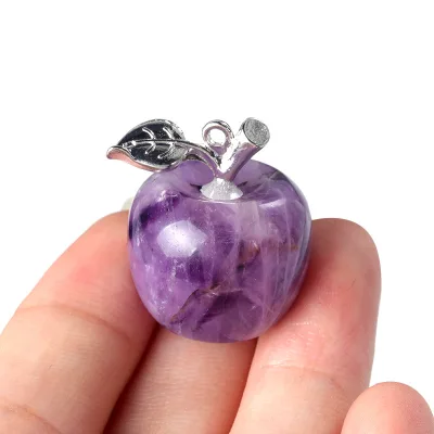 Natural Crystal Healing Gemstones Rose Quartz Fluorite Amethyst Mini Apple Pendant for Daily Wearing