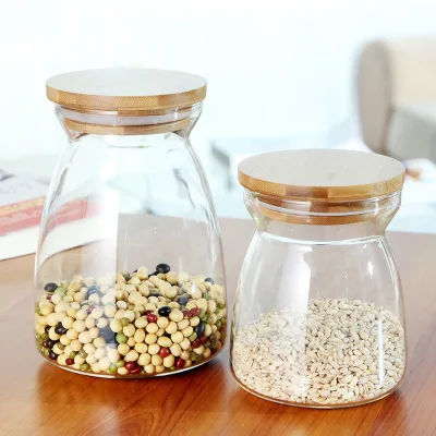 56H High Borosilicate Tea Candy Honey Sealed Jar with Bamboo Wooden Lid Glass T-Type Transparent Glass Jar