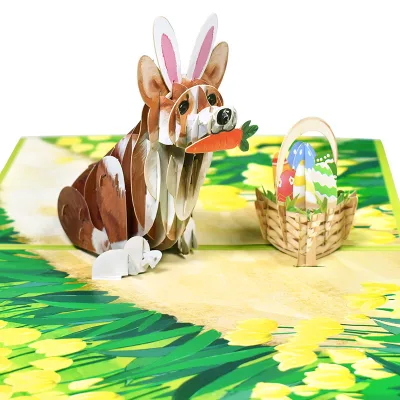 Cute 3D Pop-up Paper Flower Style Invitation Greeting Gift Postcard Happy Bunny Easter Thanksgiving Egg Targeted for Card
