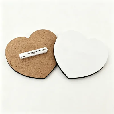 Sublimation Blank Name Badge Pin Heart Shape MDF Eco-Friendly High Glossy Coating Business Gifts Promotional Business Use Party