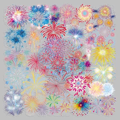 50pcs Factory Custom Brilliant Painted Fireworks Exquisite Beautiful Stickers for Gifts, Storage Boxes, and Glass windows