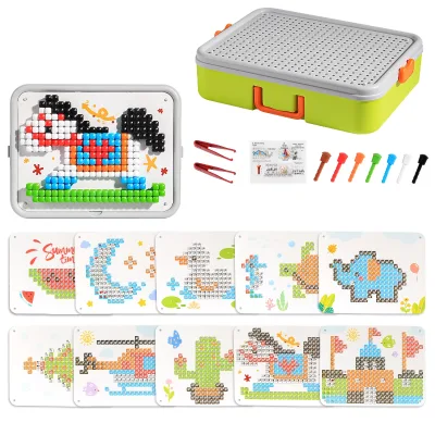 480PCS Kid Mushroom Nail Puzzle Toy Creative DIY Mosaic Art Puzzle Educational Color Matching & Building Kit with Storage Case