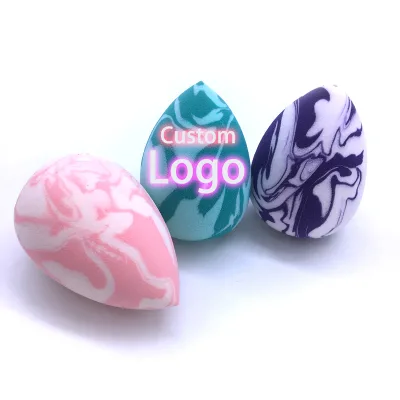 2024 New Arrivals Latex Free Purple/Pink/Green Waterdrop Hydrophilic Polyurethane Blend Marble Beauty 3D Make up Sponge