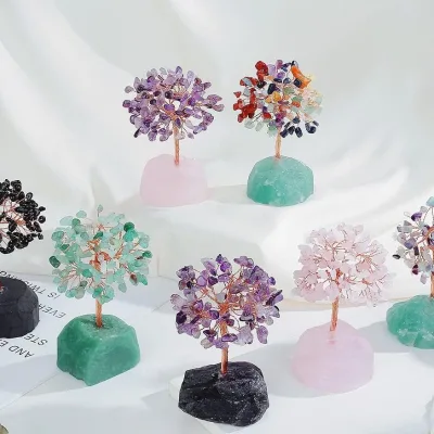 Cross Border Natural Amethyst Money Tree Crystal Lucky Tree 7 Color Crystal Chip Tree Home Ornament Wholesale