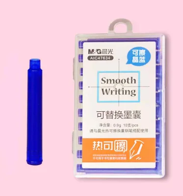 Pure Blue 3.4MM Plastic Caliber Thermal Friction Ink Cartridge Disappearing Refillable for Student Fountain Pen Set for Writing