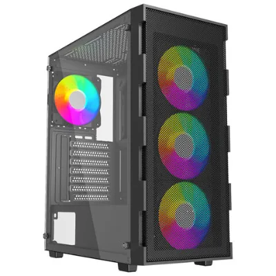 Powercase desktop gaming pc case wholesale pc cabinet OEM customized front ARGB strip LED light atx case