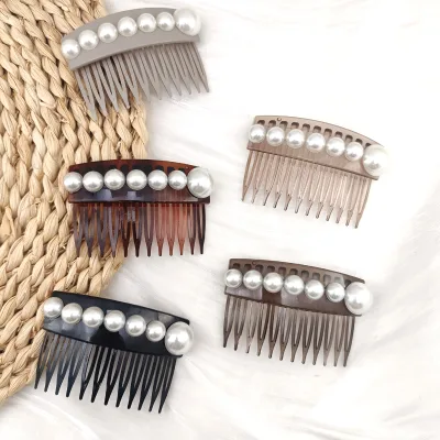 6.5*4.4cm Pearl Decor 12 Eeth Plastic Hair Slide Hair Comb Clip Women Decorative Hair Decor for Daily Party Wedding Hairstyle