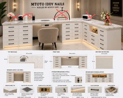 Nail Table with Drawers and Cabinet Storage for Manicure Salon Furniture Minimalist Design