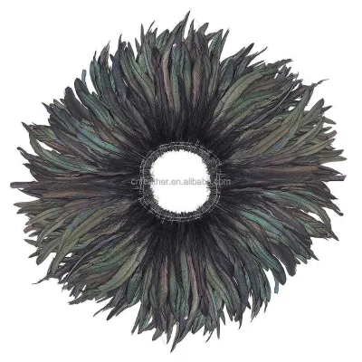 HX Factory Wholesale Cheap and Quality Black Dyed Half Bronze Iridescent Rooster Coque Tail Feathers Strung