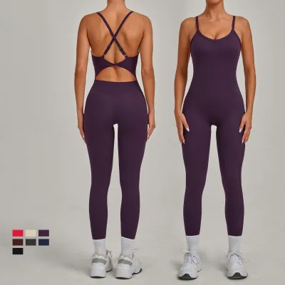 GC Adjustable V-neck Bodysuit with Buckle Closure, Cross-waist Shaping, Hip Lifting, Suitable for Sports and Yoga.