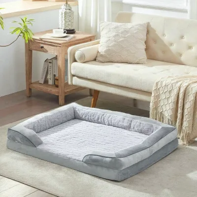 Indoor Square Dog Bed with Carpet Orthopedic Pad Design,Gel Memory Foam with Anti-slip Properties, Detachable and Washable Cover