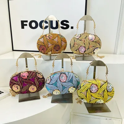 Sequin Evening Bag 2026 New Chinese Style Embroidered Handheld Box Bag Fashionable and Stylish Chain Evening Bag