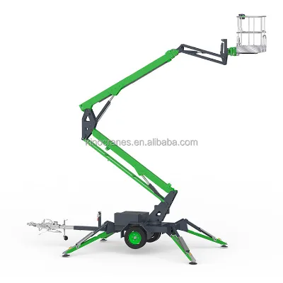 Mini 360 Degree Rotation Aerial Work Platform Two Wheel Folding Hydraulic Towable Manlift Boom Lift for Construction