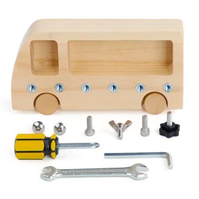 Unisex Wood Material Busy Block Bus Toy Set Various Screwed Model for Kids Boys and Girls' Play Tool Toys Set