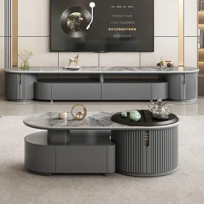 Contemporary Expandable Coffee Table: Sleek Design with Marble Finish and Storage