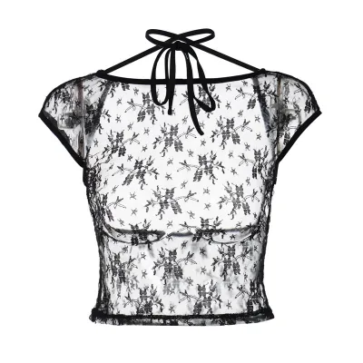 Pure Sexy Sexy Strappy Backless See-through Lace Mesh Top Women