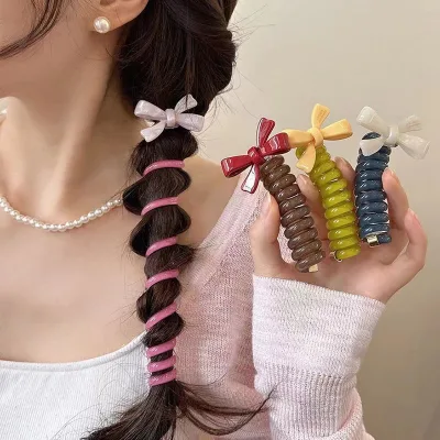 Women Creative Elastic Spiral Braided Hair Band Bowknot Telephone Wire Hair Tie