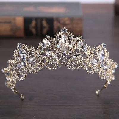 Baroque Luxury Crystal  Bridal Crown Tiaras Light Gold Diadem Tiaras for Women Bride Wedding Hair Accessories