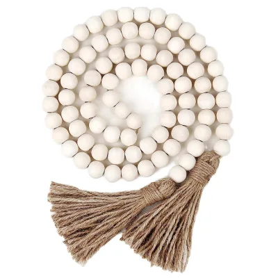84 Pcs Professional Design Wood Bead Garland Farmhouse Rustic Country Style with Tassels Polished Folk Art for Decoration