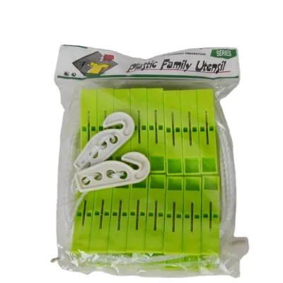 16 Pcs Set Cheap Colourful Soft Grip Cloth Clip Laundry Clothespin Clip With Rope Wholesale Plastic Household Accessories