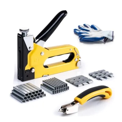 Staple Gun Heavy Duty DIY 4 in 1 Stapler Gun with 6000 Staples Remover Manual Brad Nailer Power Adjustment Stapler Gun
