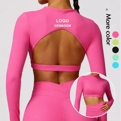 Plus Size Women Sports Bra  Hollow Out Long Sleeve Crop Top T-Shirt Sportswear Running Yoga Top for Women