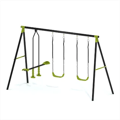 Multi-function Children Swing Frame, Double Swing Seat & Double Glider Rider, Outdoor Galvanized Steel Play Swing Set