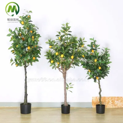 Indoor/Outdoor Garden Ornaments Artificial Lemon Tree Fruits Plastic Greenery Fake Plants for Decorative Purpose