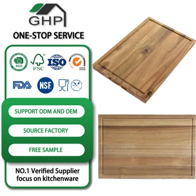 OEM ODM Manufacturer Solid Acacia Wood Pre-Oiled Double-Sided Anti-Bacterial Eco-Friendly Thick Cutting Board Knife Chopping