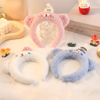 BILOV Women's Soft Fashionable Cartoon Bear Headband Polyester No-Wet Hair Face Wash Hair Band Party Daily Hair Accessory