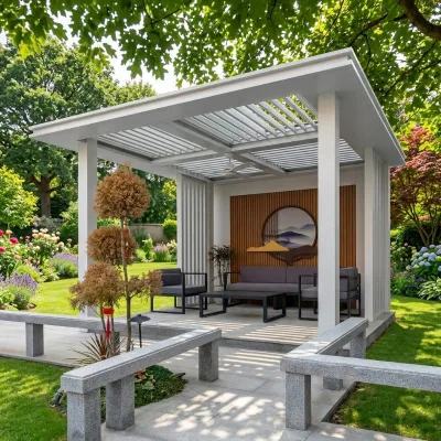 Nordic Style White Aluminum Pergola with Rotating Louvers, Waterproof Canopy for Patio Backyard