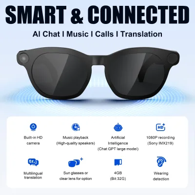 Cheap AI Smart Glasses AI Translation Engine 800W Camera Photo Translation Voice Assistant WiFi 4 Wear Detection