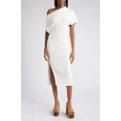 Autumn/Winter New One Shoulder White Design Sweater Dress