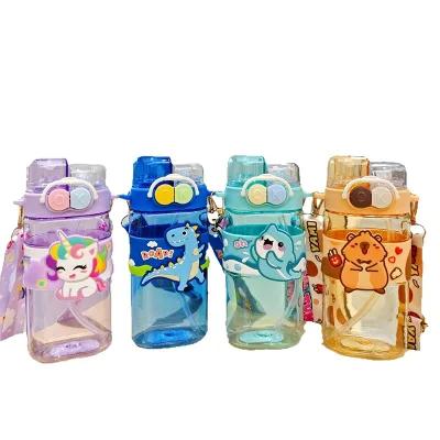 2025 New Cartoon Plastic Cup Cute Double Drink Cup with Portable Children's Straw Cup