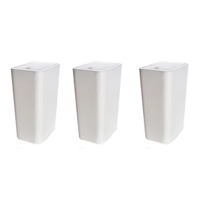 Wholesale White Black Grey 3 Pack Slim Press Top Flip Lid Plastic Trash Can Waste Bin for Bathroom Kitchen Office