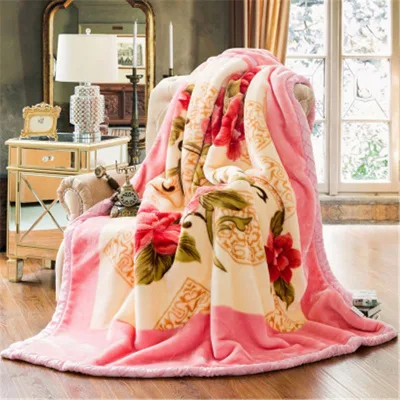 Double Layer Winter Thicken Plush Weighted Blanket for Double Bed Warm Heavy Fluffy Soft Flowers Printed Throw Blankets