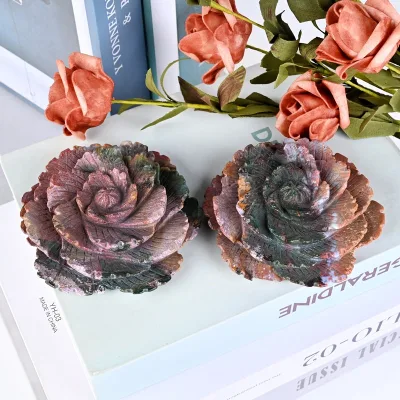 Cross-Border Natural Crystal Peony Flower Ornaments Wealth-Attracting Home Office Carved Animals Ocean Jasper Crafted for Other