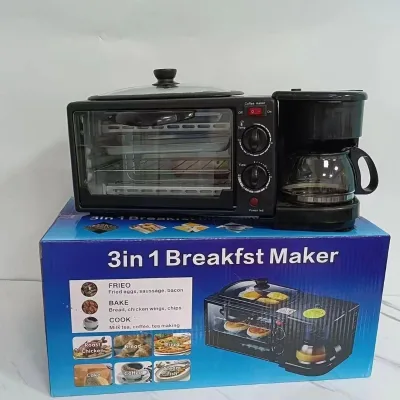 Home Electric Breakfast Maker Coffee Bread Machine Frying Pan Oven All-in-One Plastic Housing with Baking Rack and Dust Cover