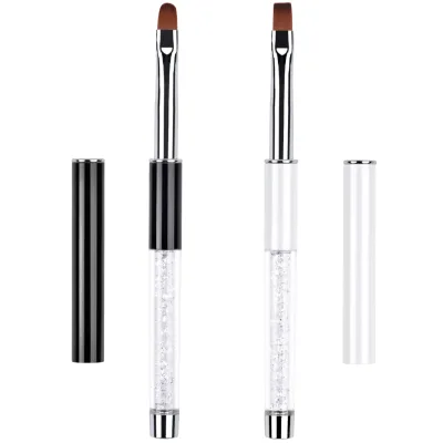 Hot Selling Luxury Flat Head Nail Brush with Crystal Handle Custom Logo for Gel Painting Nail Art Made From Durable Plastic
