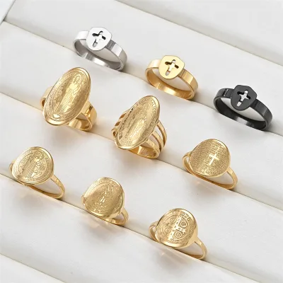European American-style Personalized Stainless Steel Religious Cross Design Minimalist Niche Couples Matching Rings Unisex