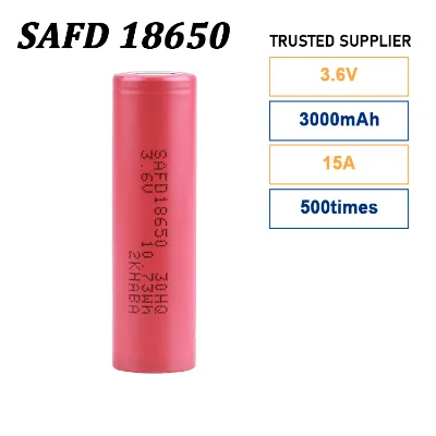 Safe Durable 18650 3000mAh 3.6V 15A Lithium Ion Cylindrical Battery With PCB for Power Bank and Solar Light