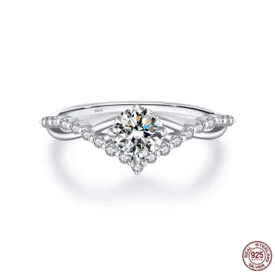 Rhodium Plated V-Shaped Tennis Ring with Brilliant White Round CZ Stones Sterling Silver Band for Women Daily & Party Wear