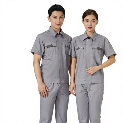 Summer Short-sleeve Anti-static Cotton Men's Workwear Set Custom Printing Text Logos; Customizable Labor-protection Uniforms for