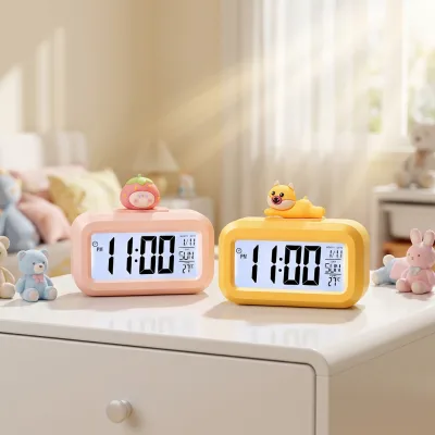 Small Size Sunrise Alarm Clock 12/24 Hour Yellow Large Numbers Temperature Display Desktop Electric Digital Clock for Study Room