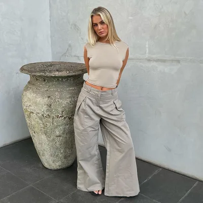 Women's Summer New Solid Color Casual Personality Sleeveless Round Neck Backless Midriff-baring Women Tops