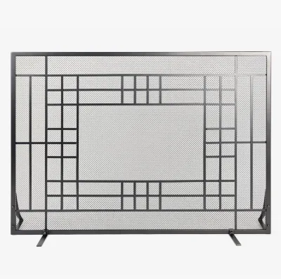 2027  Antique Decorative Iron Wire Fire Guard Fireplace Accessories Newest Design Black Finished Fire Screen